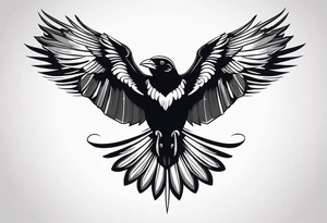 Corbeau en position de vol, avec le nom d'Emma au dessus del ailes tattoo idea