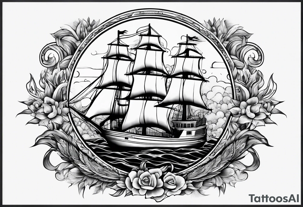 bateau, phare maritime, phoenix,    lune bleu. tattoo idea
