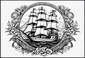 bateau, phare maritime, phoenix,    lune bleu. tattoo idea
