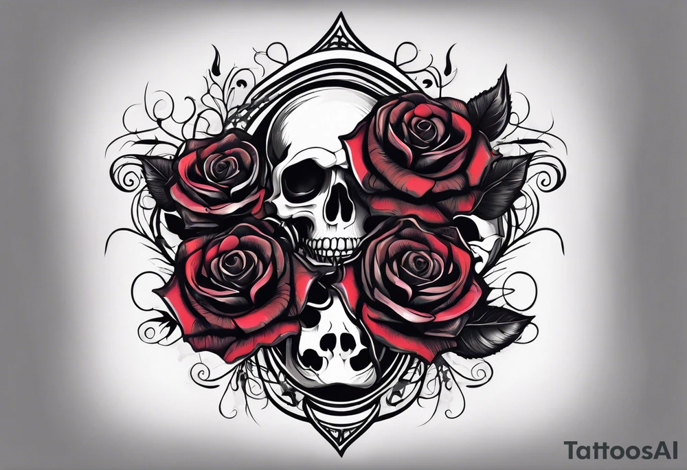 A black rose with four skulls around it tattoo design tattoo idea