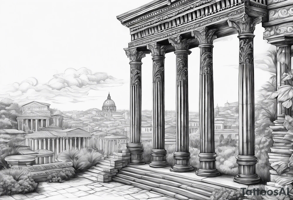 Roman pillars far away tattoo idea