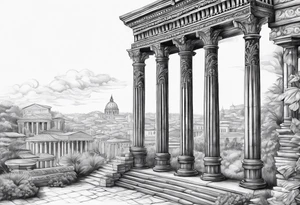 Roman pillars far away tattoo idea