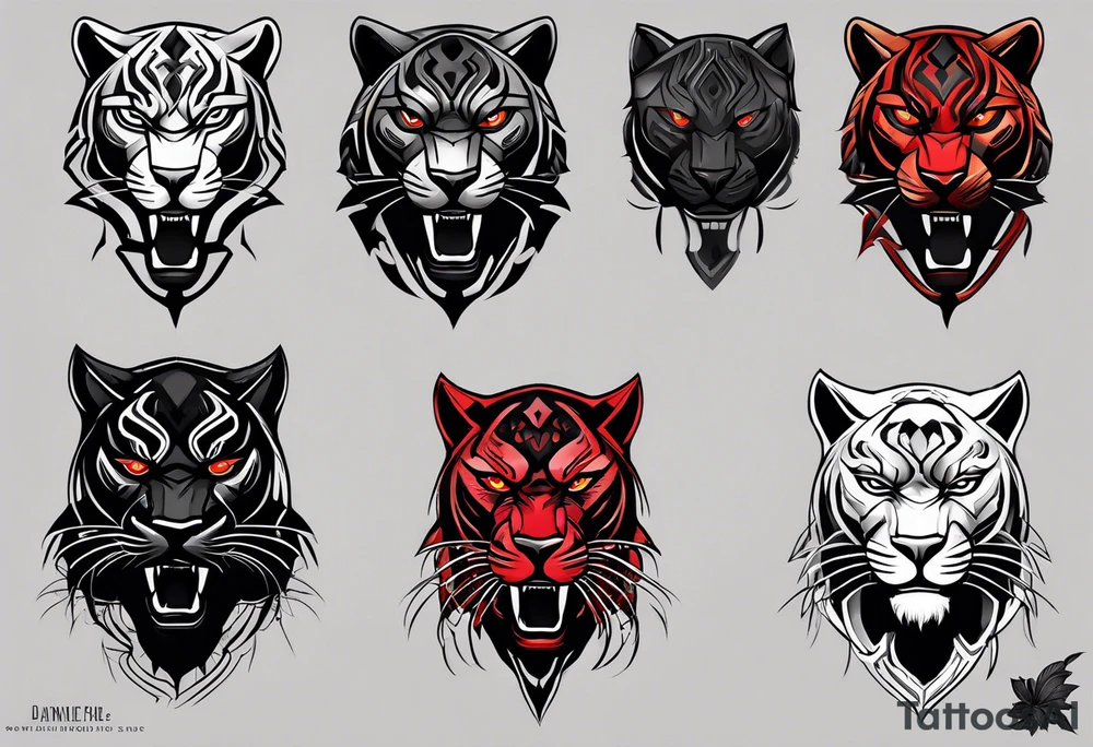 unique black panther tattoo, dynamic pose, showcasing its strength and grace, striking red eyes, intense and captivating elements, artistic flair, blending realism with abstract elements tattoo idea