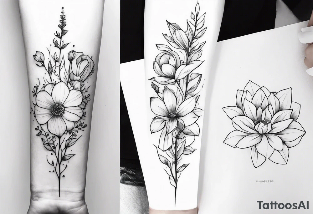 Verticle arm placement of dainty flowers forearm tattoo idea
