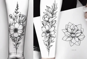 Verticle arm placement of dainty flowers forearm tattoo idea