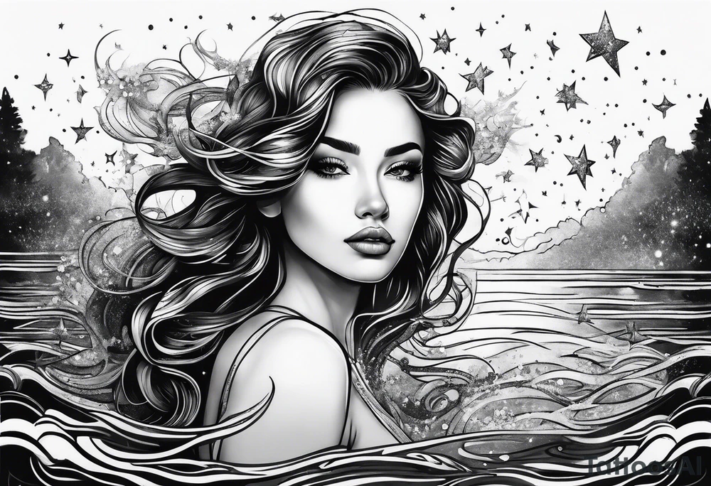 girl in water with stars above tattoo idea