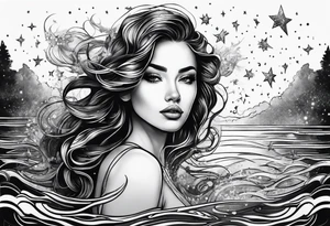 girl in water with stars above tattoo idea