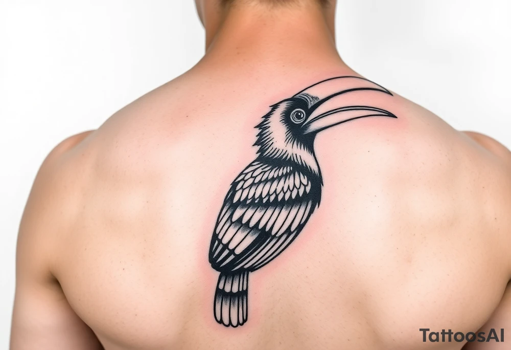 image of a Kalimantan ivory-horned hornbill with a Dayak motif woven background tattoo idea