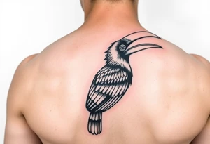 image of a Kalimantan ivory-horned hornbill with a Dayak motif woven background tattoo idea