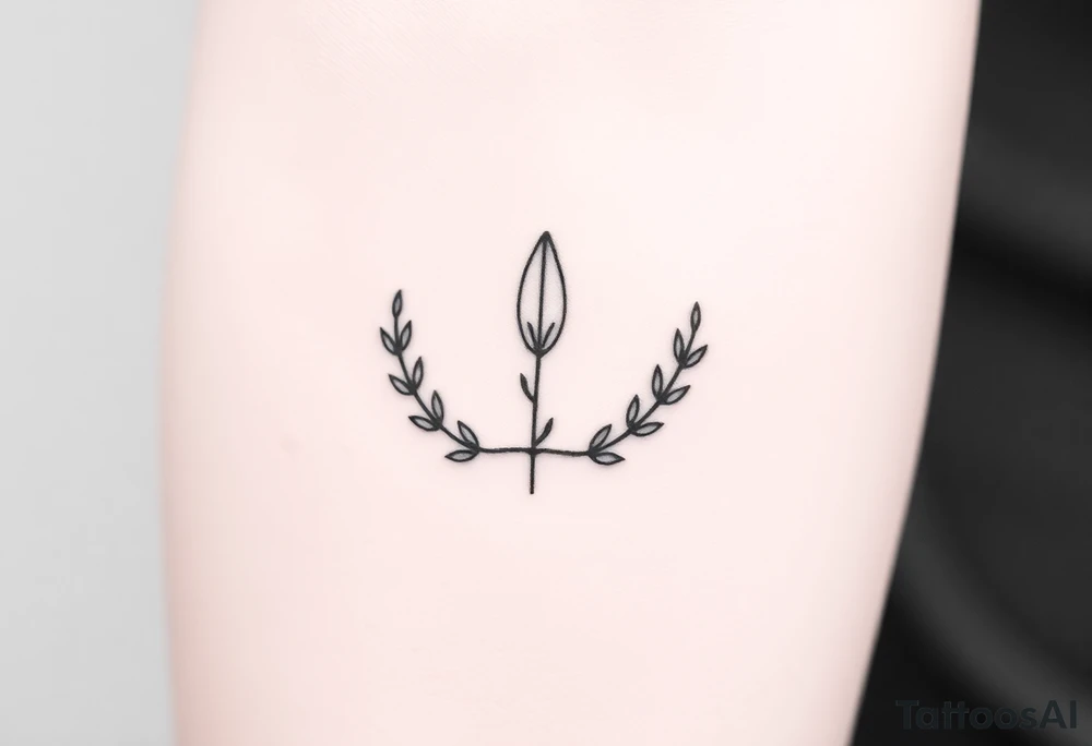 laurel branch with one leaf inverted, the inverted leaf is part of the branch and the same size as the others leaves tattoo idea