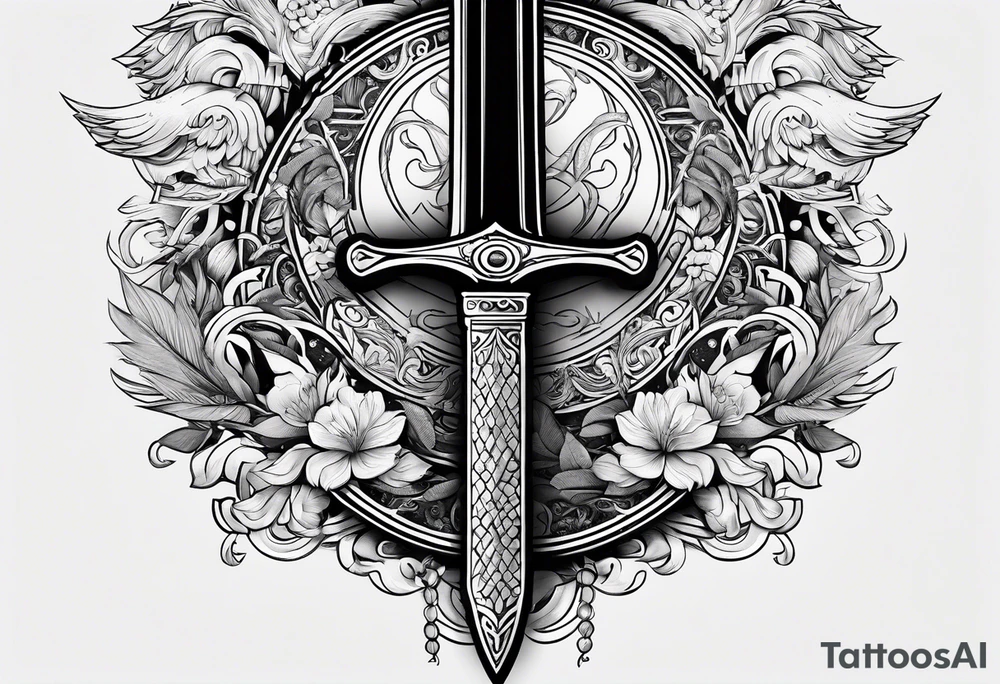 minimal letters and sword tattoo idea