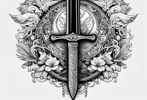 minimal letters and sword tattoo idea