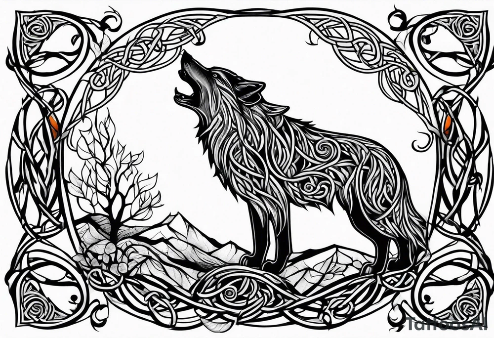 howling wolf made from vines and leaves in Celtic style tattoo idea howling wolf made from vines and leaves in Celtic style tattoo idea