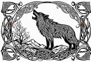 howling wolf made from vines and leaves in Celtic style tattoo idea