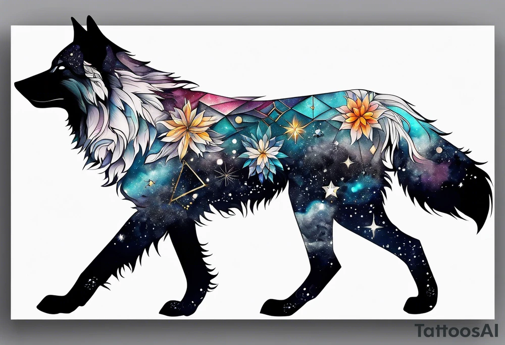 Constellation, animal wolf snow , géométric , flower tattoo idea
