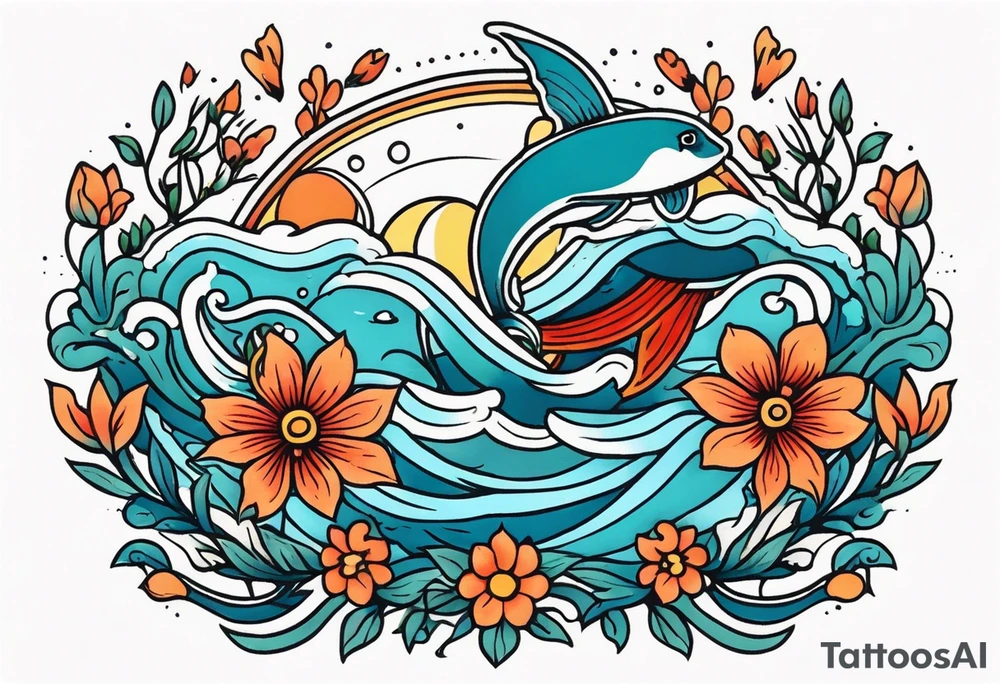 deep waters 
vintage tattoo style old school traditional bold color simple with flowers surrounded tattoo idea