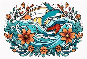 deep waters 
vintage tattoo style old school traditional bold color simple with flowers surrounded tattoo idea