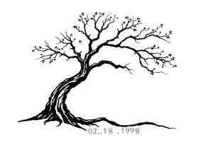 simple windy tree with date 02.18.1998 tattoo idea