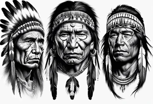 Native American theme man face photorealistic sleeve tattoo idea