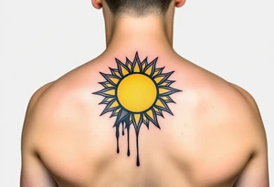 Donbass flag in a circle, colours black and yellow sun. Sun is bleading with blood. 5 cm diameter. Локація: ліва верхня частина грудей, ближче до серця tattoo idea