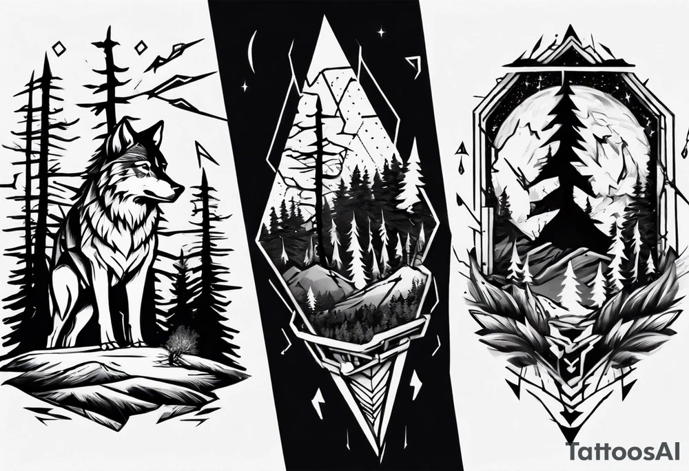 lightning over forest with wolf howling on drum tattoo idea lightning over forest with wolf howling on drum tattoo idea