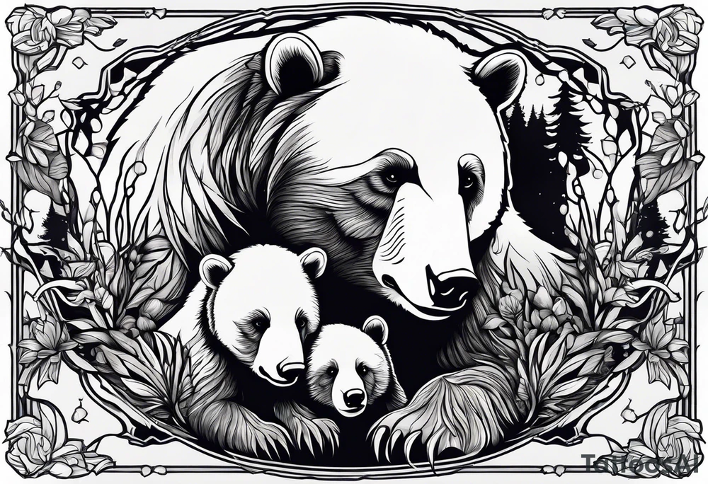 momma bear with 3 cubs tattoo idea
