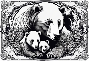 momma bear with 3 cubs tattoo idea