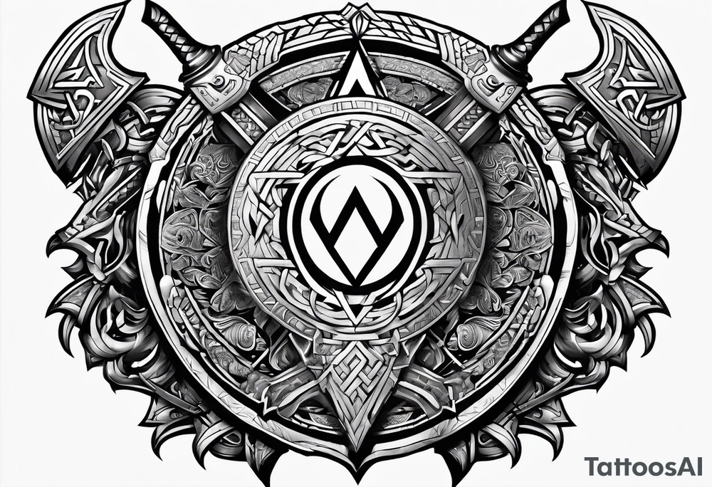 Valhalla  round 
shield axe sword valknut tattoo idea