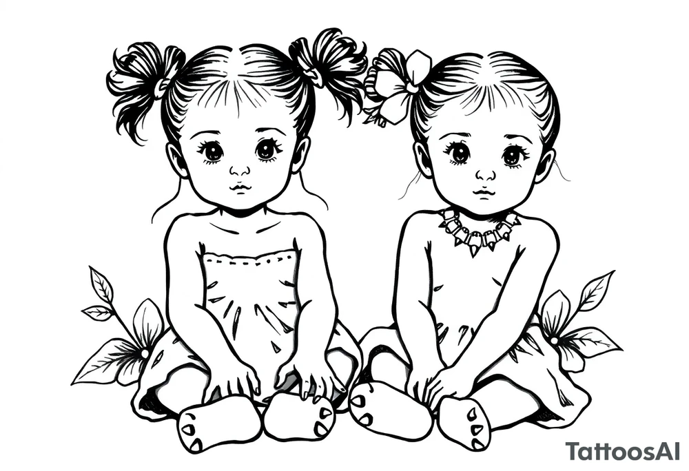 Two little girls sit in front tattoo idea