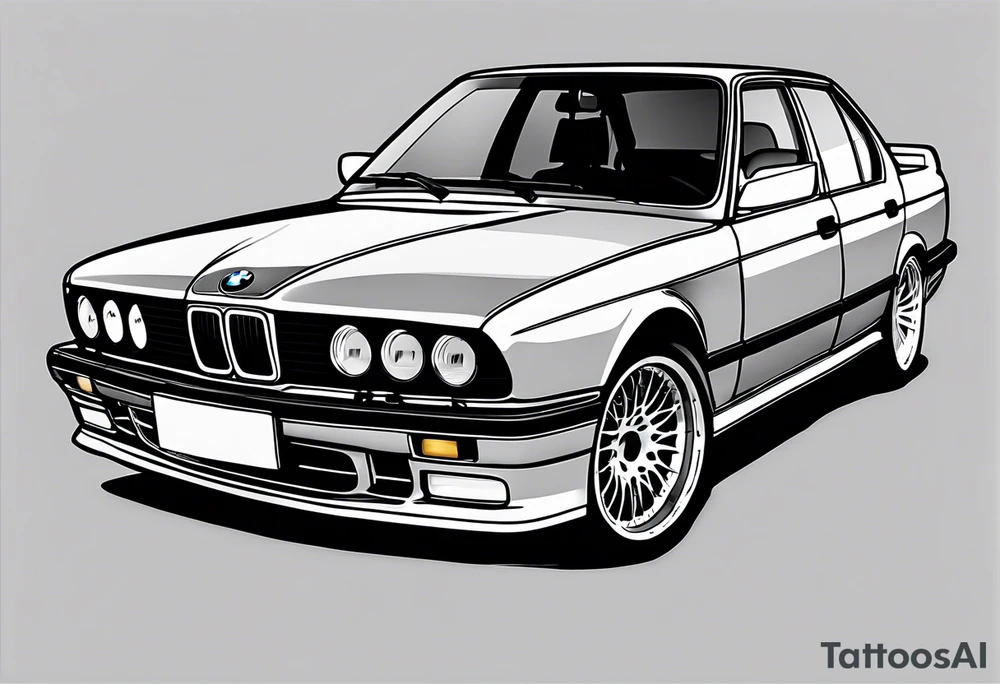 1995 Bmw M5 with supercharger standing out of hood tattoo idea