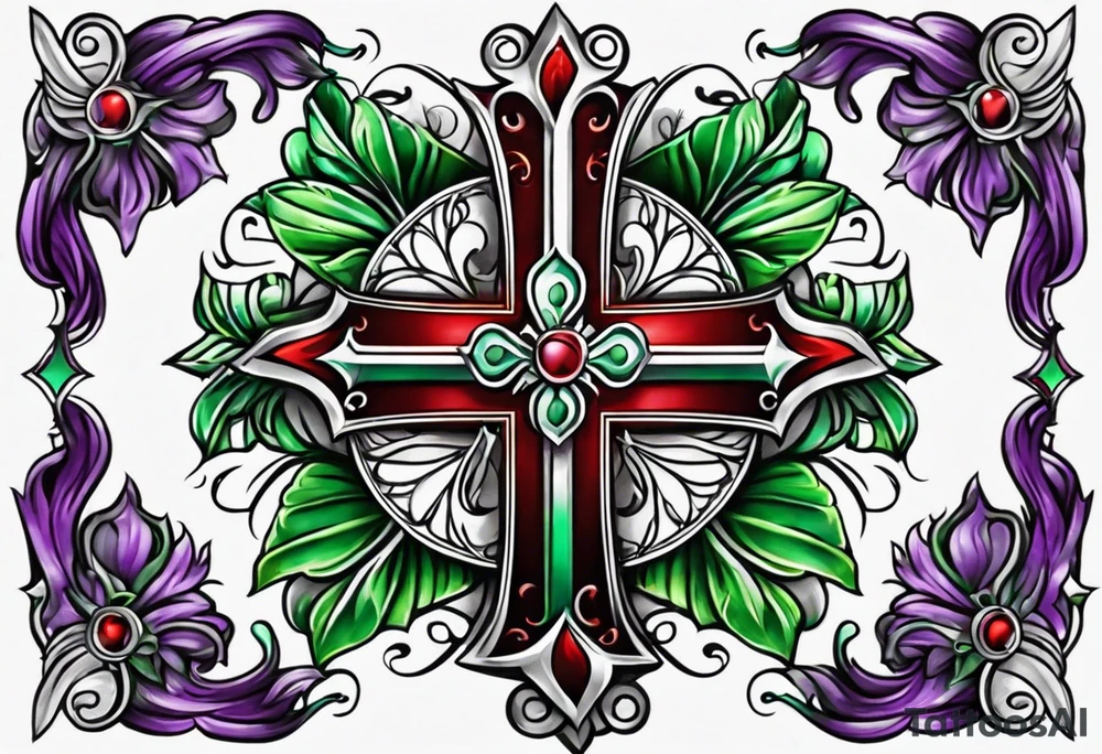 purple green red crosses tattoo idea