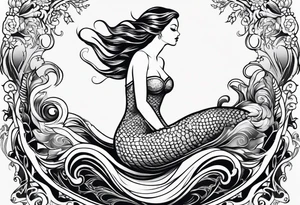 mermaid full body, waves, dark work tattoo idea