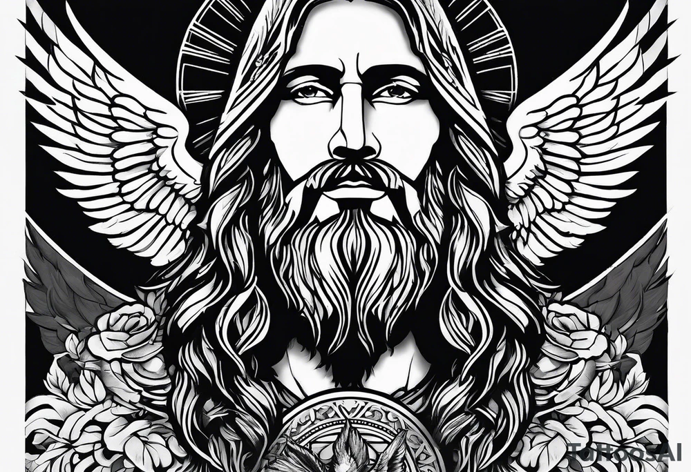 Jesus, looking at me (I am an eagle) and the holy spririt. tattoo idea