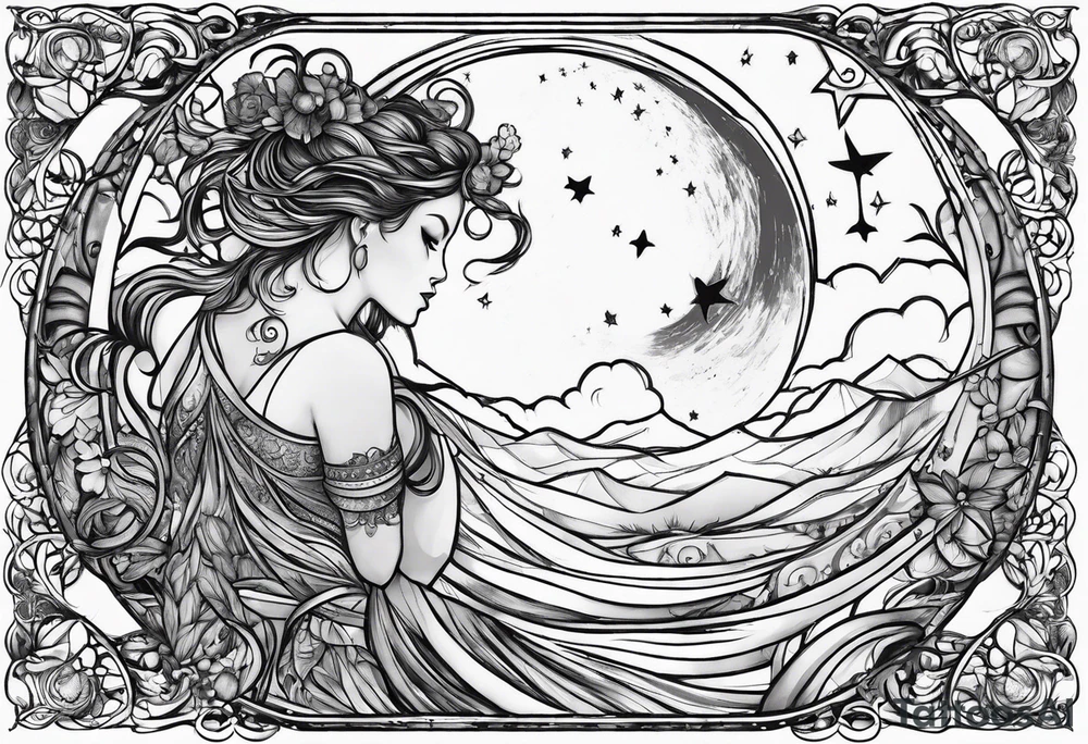 man asking the moon for a fairy to appear tattoo idea