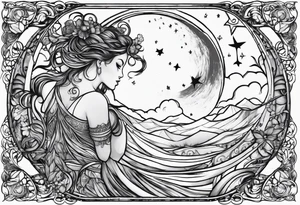 man asking the moon for a fairy to appear tattoo idea
