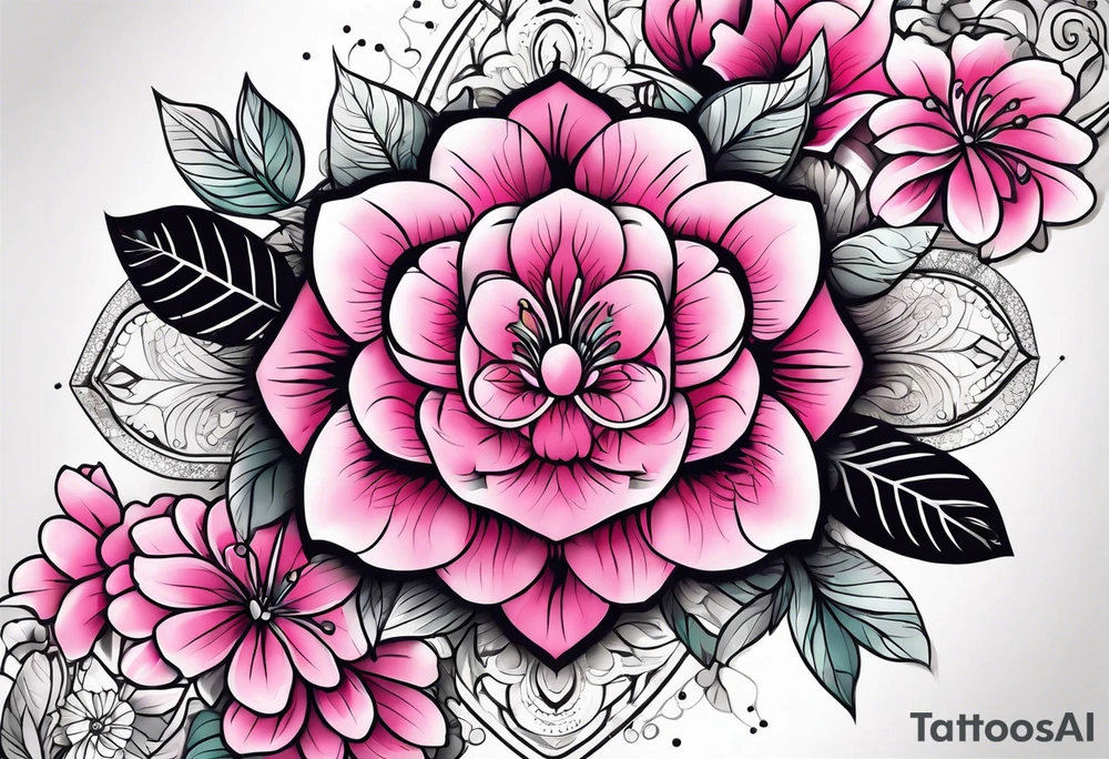 Pink flowers with dott pattern tattoo idea