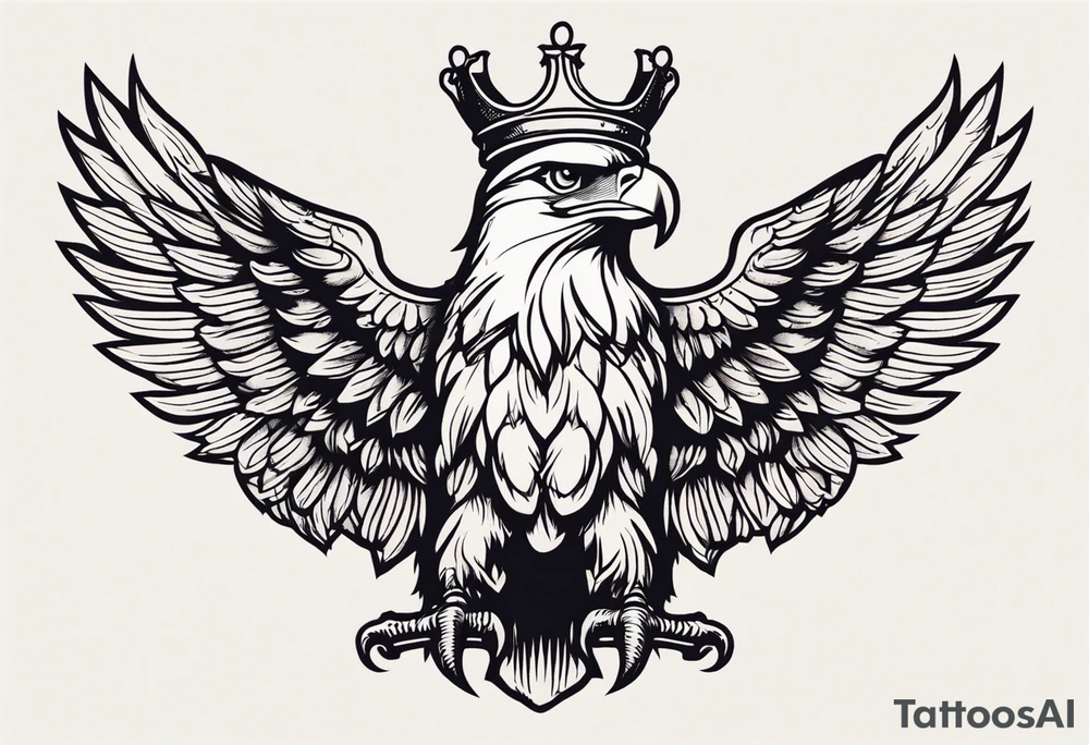 eagle with wings crown on head simple bold colors old school traditional vintage tattoo idea