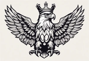 eagle with wings crown on head simple bold colors old school traditional vintage tattoo idea