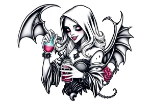 Female grim drinks death potion to get reaper powers tattoo idea