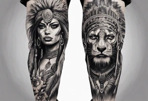 indian realistic leg sleeve with humans and maybe some animals evil looking tattoo idea