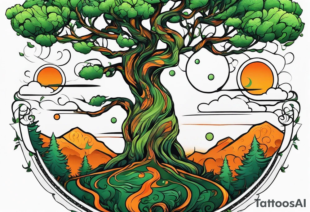 Action Tree Service using colors green and orange tattoo idea