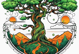 Action Tree Service using colors green and orange tattoo idea