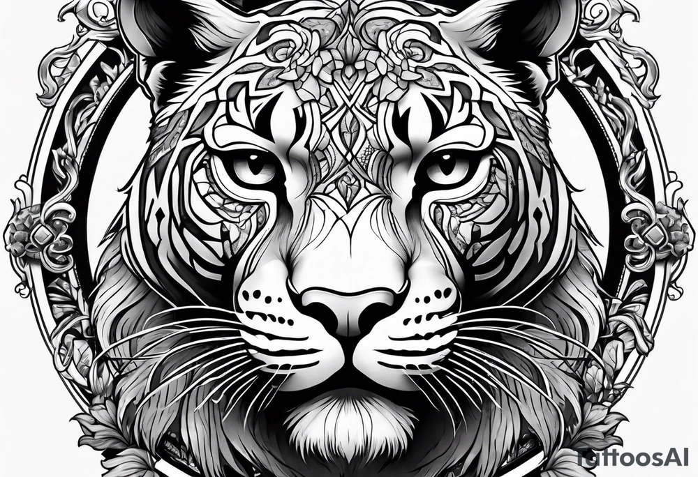 Brain and angry cougar inside hourglass tattoo idea