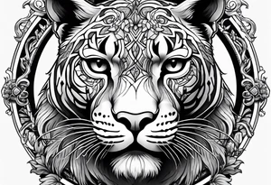 Brain and angry cougar inside hourglass tattoo idea