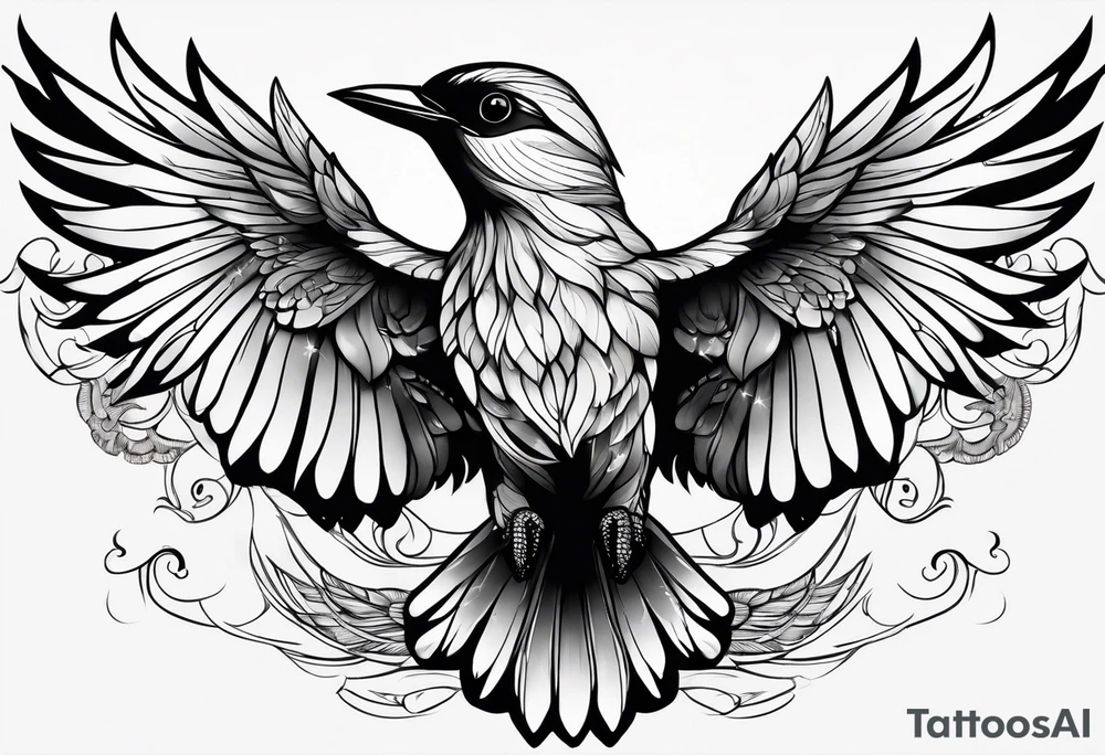 Black and white bird chest tattoo idea