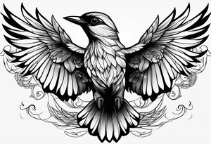 Black and white bird chest tattoo idea