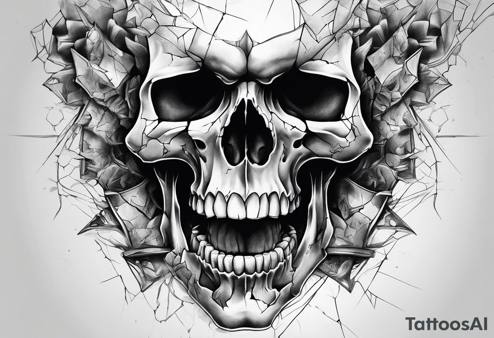 fragmented screaming skull tattoo idea