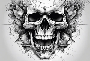 fragmented screaming skull tattoo idea