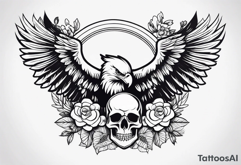 incorporate an eagle, with skull and flowers tattoo idea