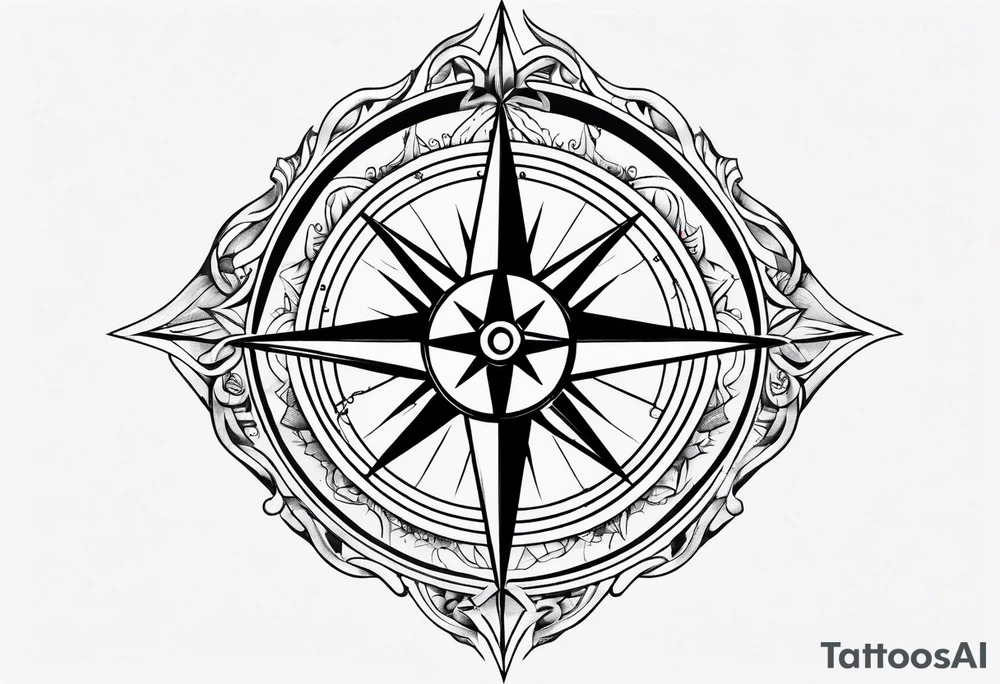 Compass rose with mountains tattoo idea